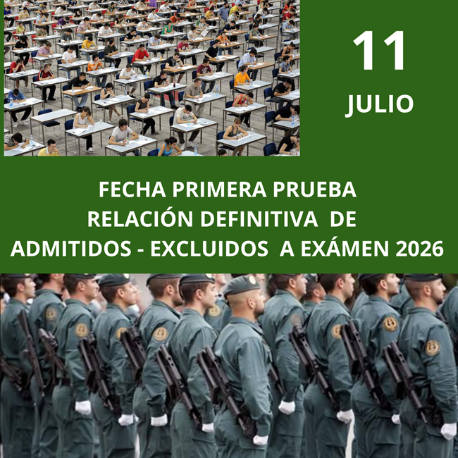PUBLICADA LISTA DEFINITIVA DE ADMITIDOS Y EXCLUIDOS A LAS PRUEBAS SELECTIVAS GUARDIA CIVIL 2026